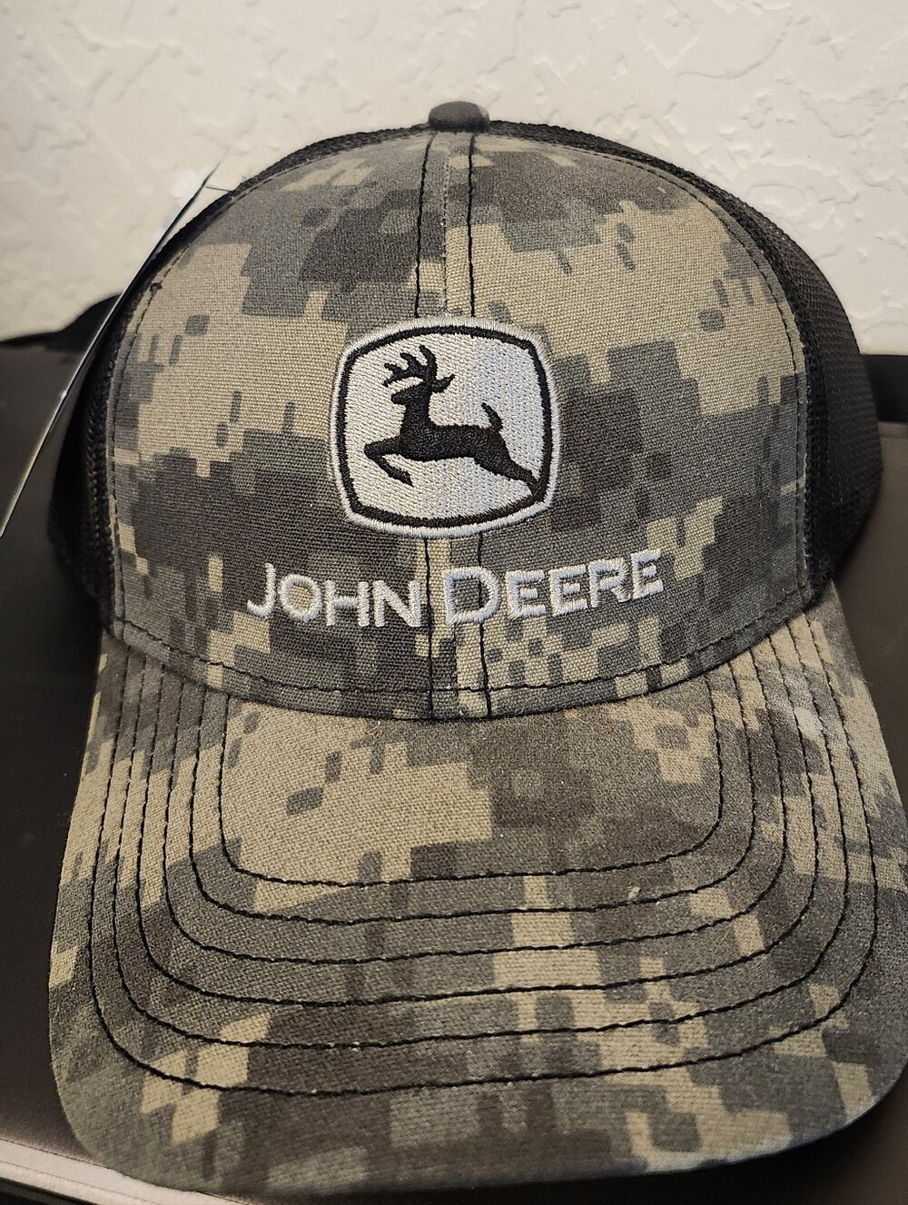 John Deere Digital Camo Black Gray Mesh Trucker Hat